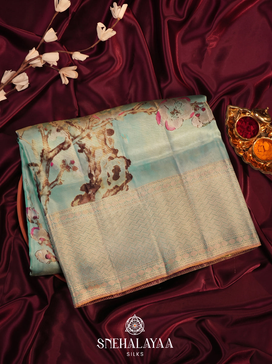 Teal Blue Kanjivaram Silk Saree
