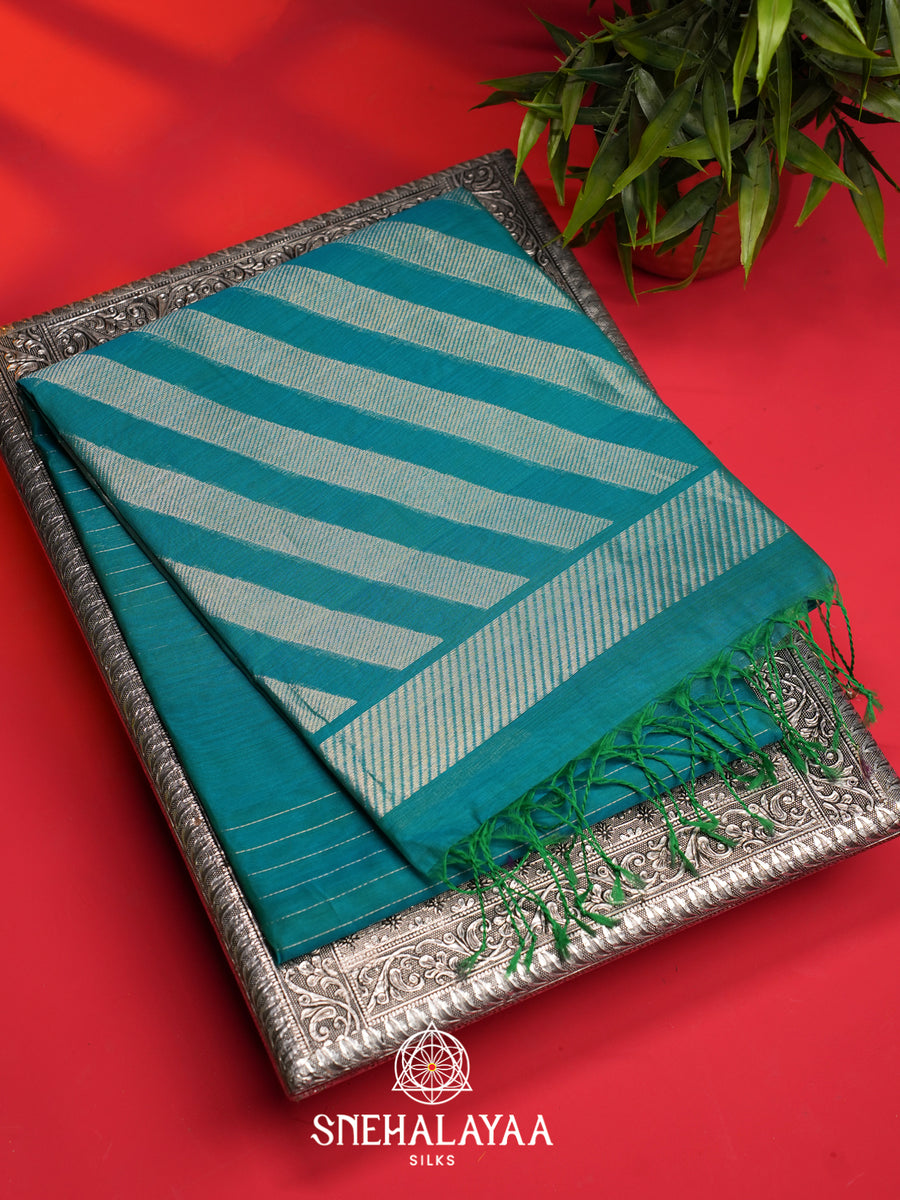 Teal Blue Kora Silk Cotton Saree