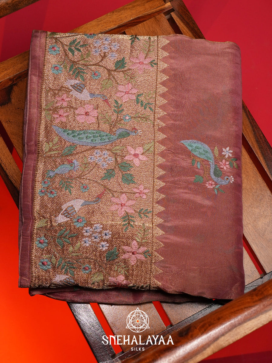 Terracotta Tissue Saree with Paithani Design