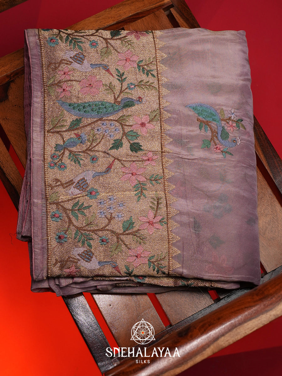Mauve Tissue Saree with Paithani Design