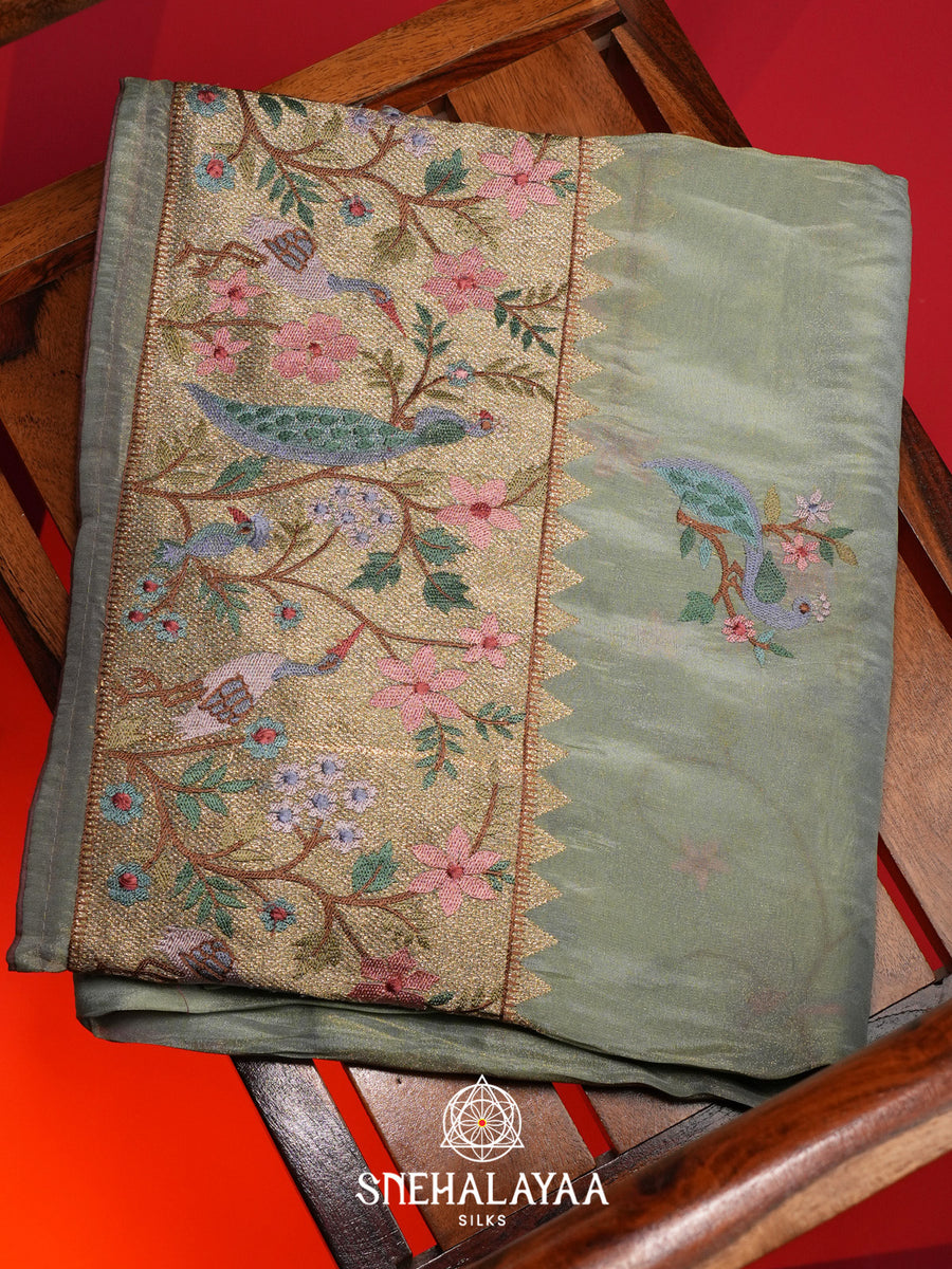 Green Tissue Saree with Paithani Design