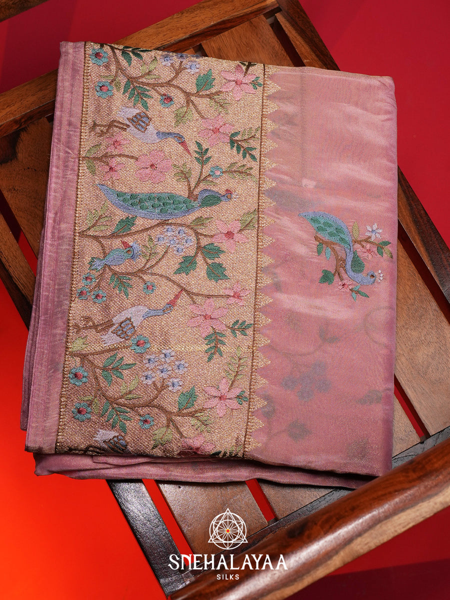 Rose Tissue Saree with Paithani Design