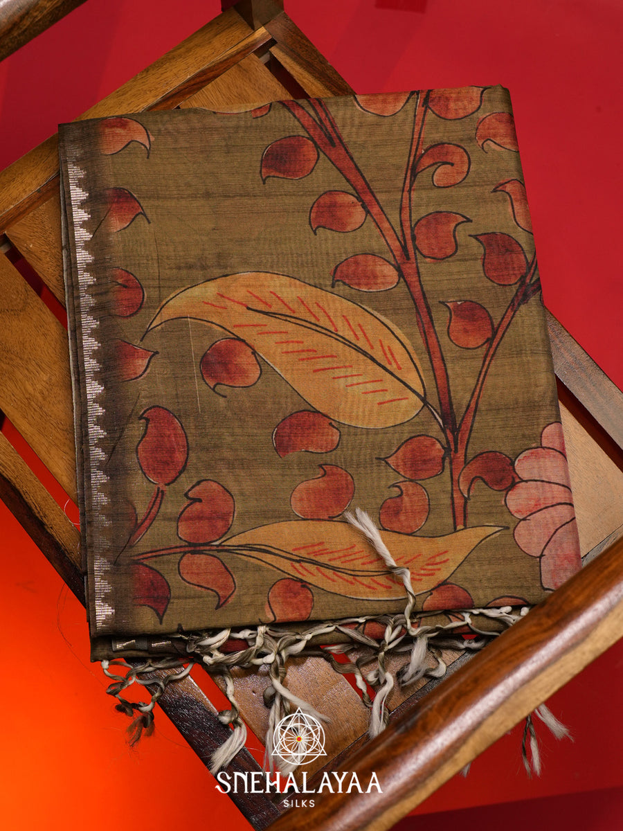 Olive Green Tussar Saree