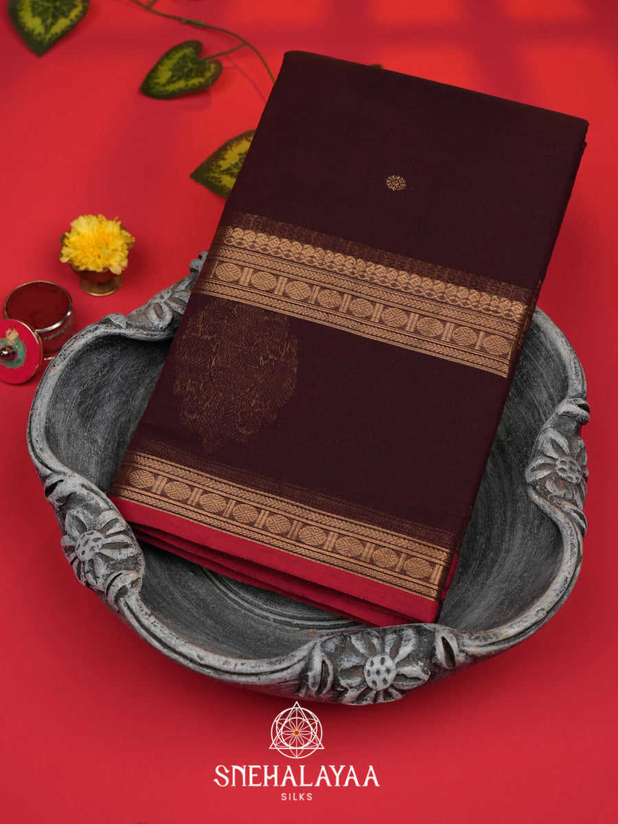 Coffee Brown Kanchi Cotton Saree