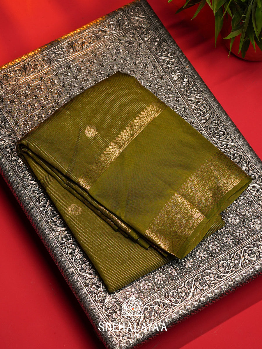 Olive Green Banarasi Saree
