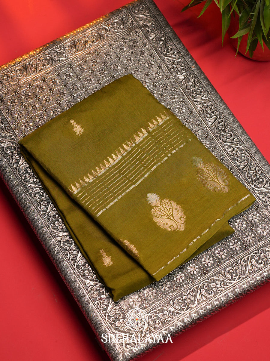 Olive Green Banarasi Saree