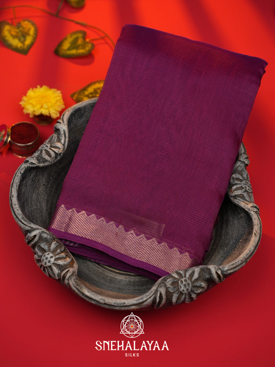 Purple Mangalagiri Silk Cotton Saree with Printed Blouse