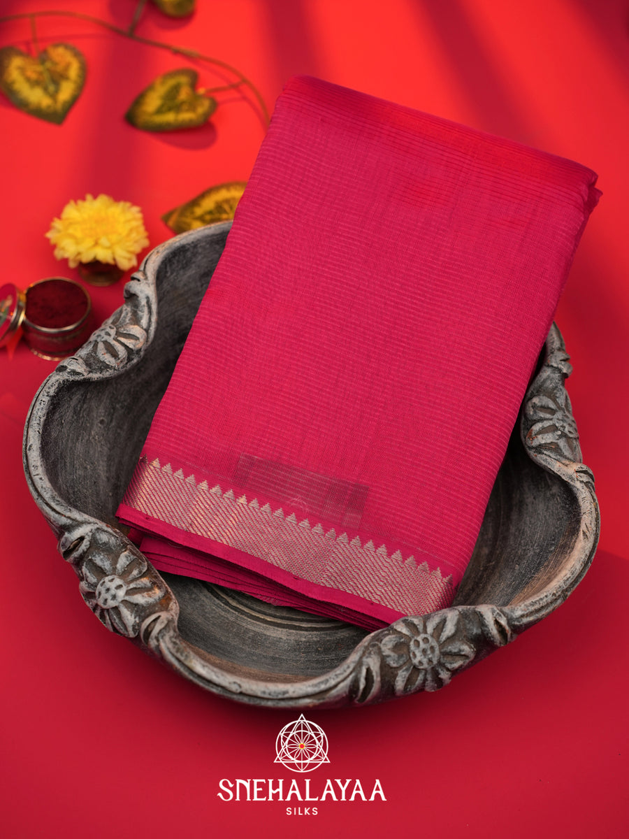 Pink Mangalagiri Silk Cotton Saree with Printed Blouse