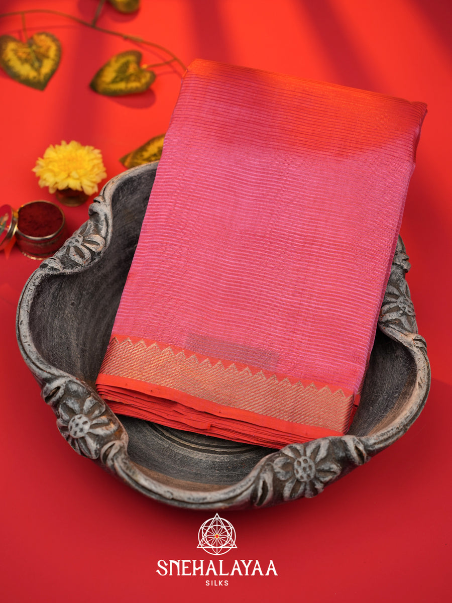 Pink Mangalagiri Silk Cotton Saree with Printed Blouse