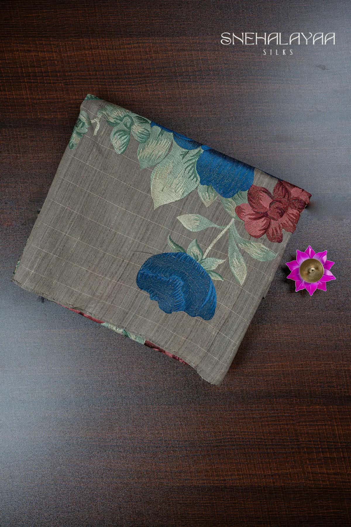 Grey Tussar Saree-SPS10205