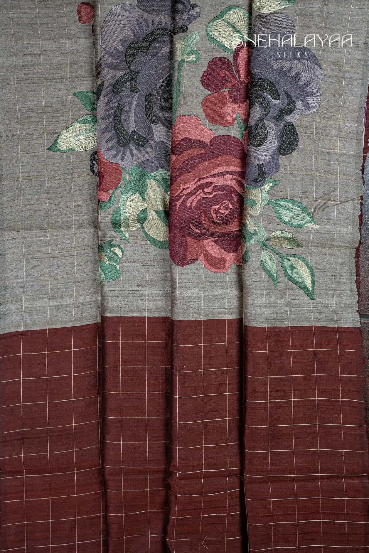 Grey Tussar Saree-SPS10206