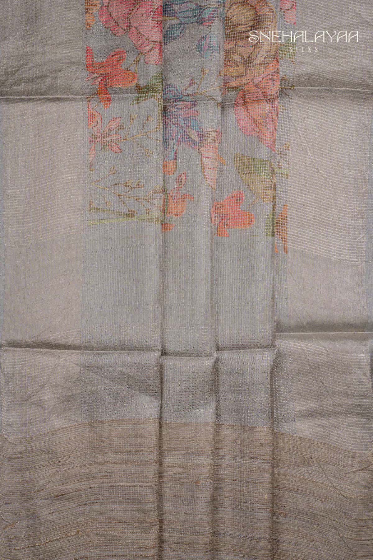 Grey Banaras Tussar Saree-SPS14674