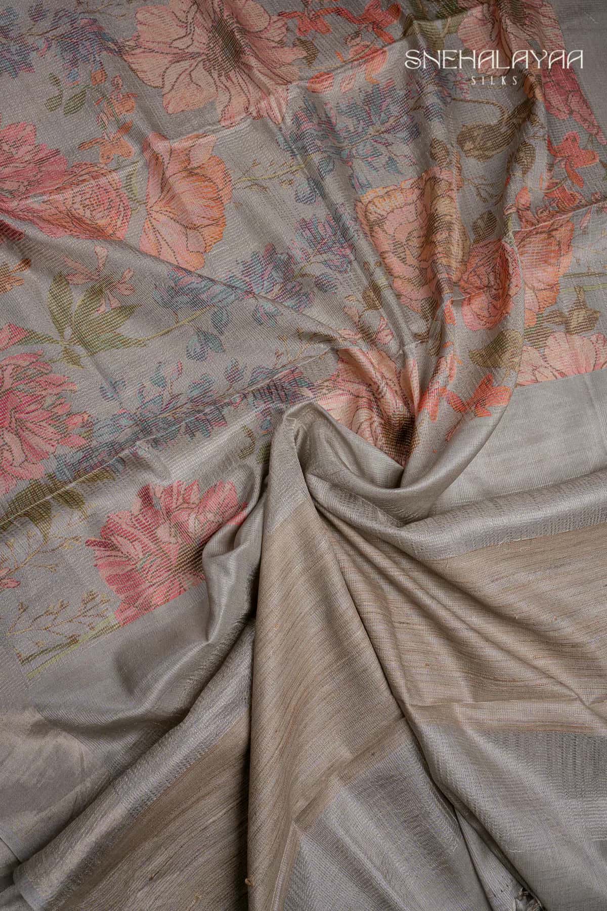 Grey Banaras Tussar Saree-SPS14674