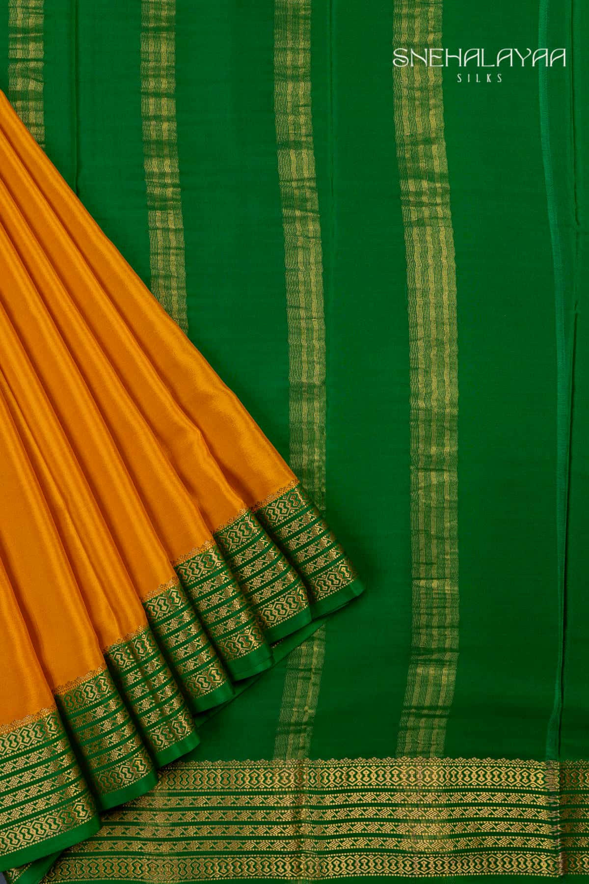 Mango Yellow Mysore Crepe Silk Saree - SPS15638