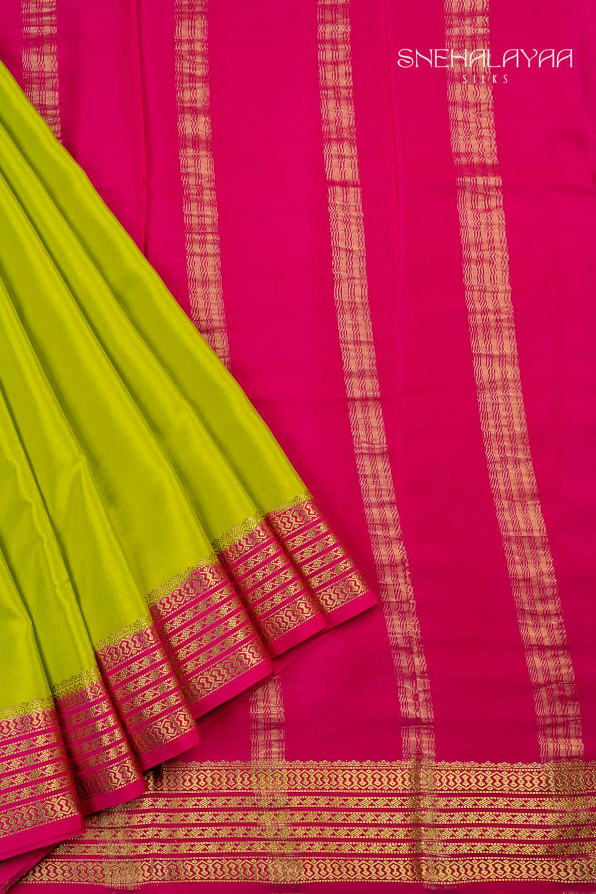 Parrot Green Mysore Crepe Silk Saree - SPS15647