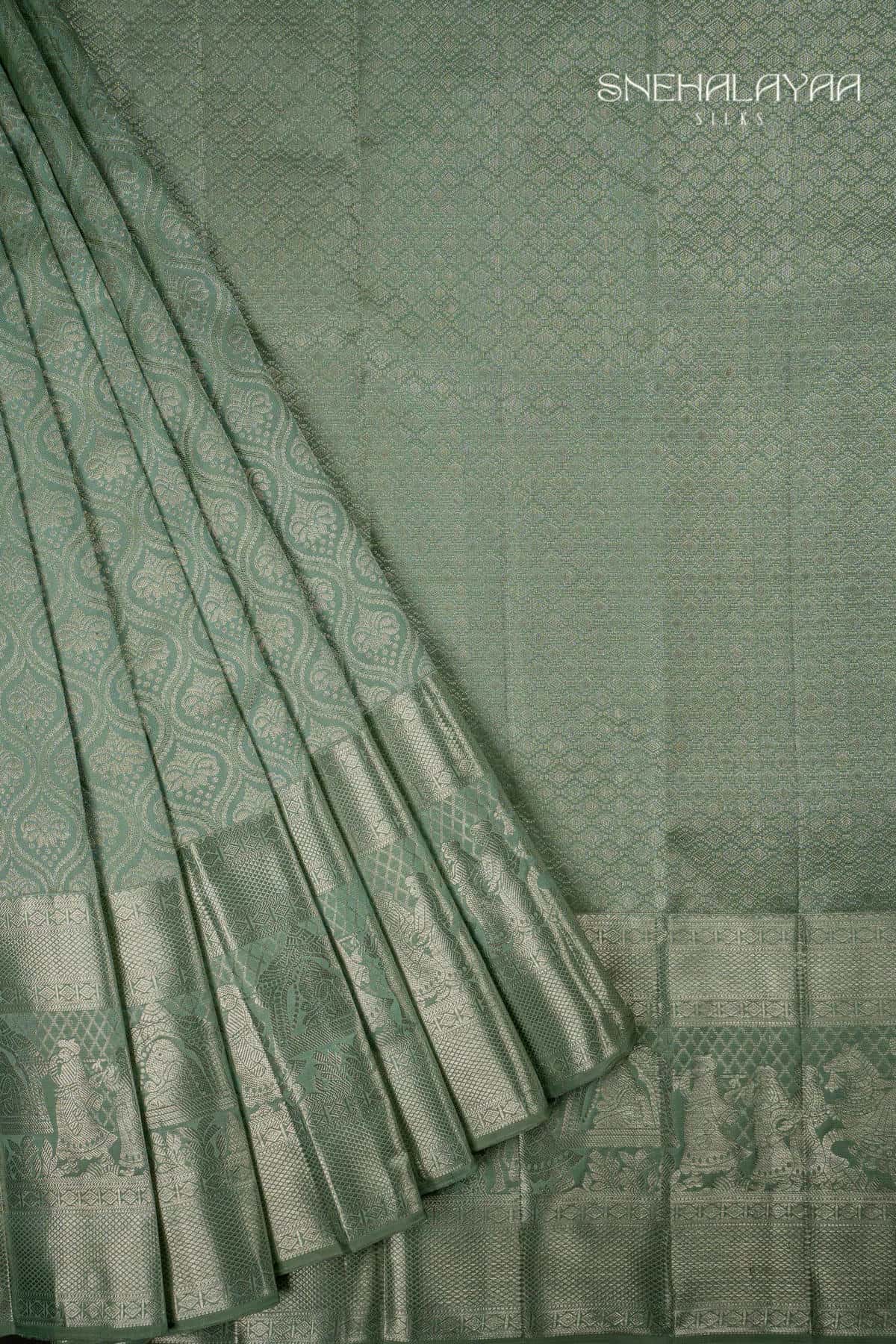 Asparagus Green Kancheevaram Silk Saree-SPS15913