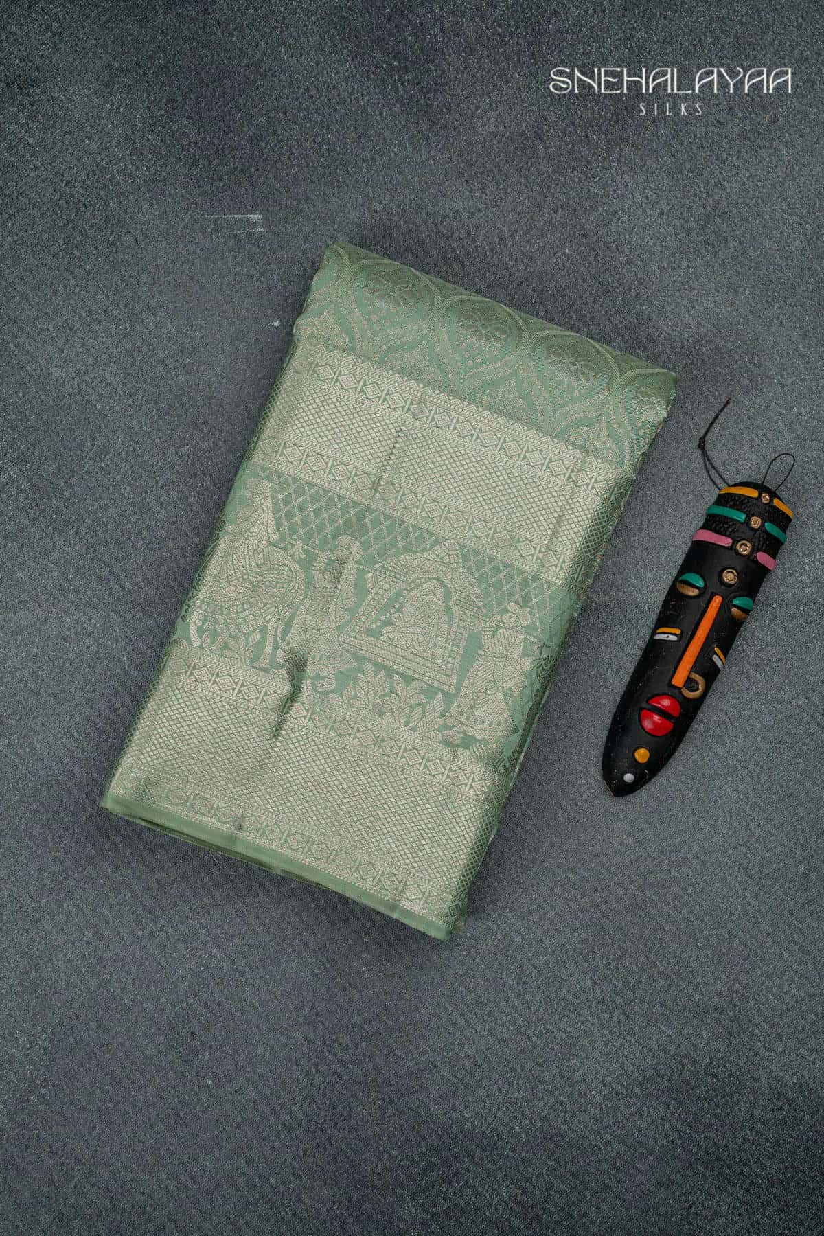 Asparagus Green Kancheevaram Silk Saree-SPS15913