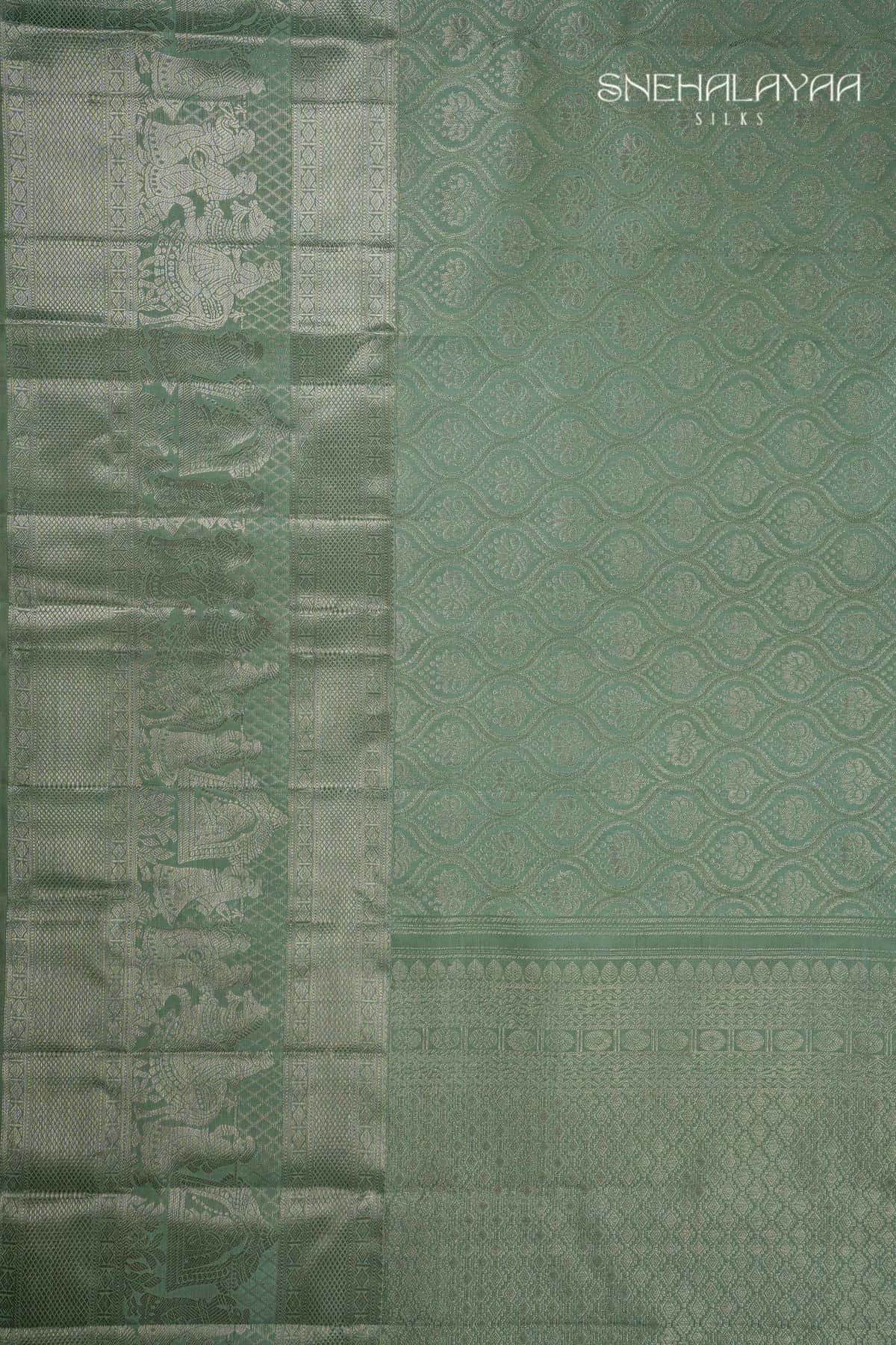 Asparagus Green Kancheevaram Silk Saree-SPS15913