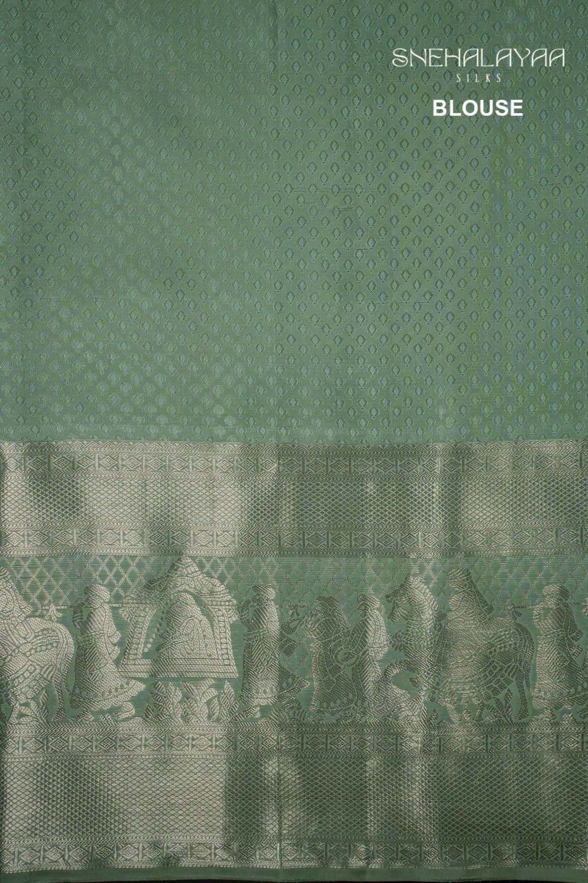 Asparagus Green Kancheevaram Silk Saree-SPS15913