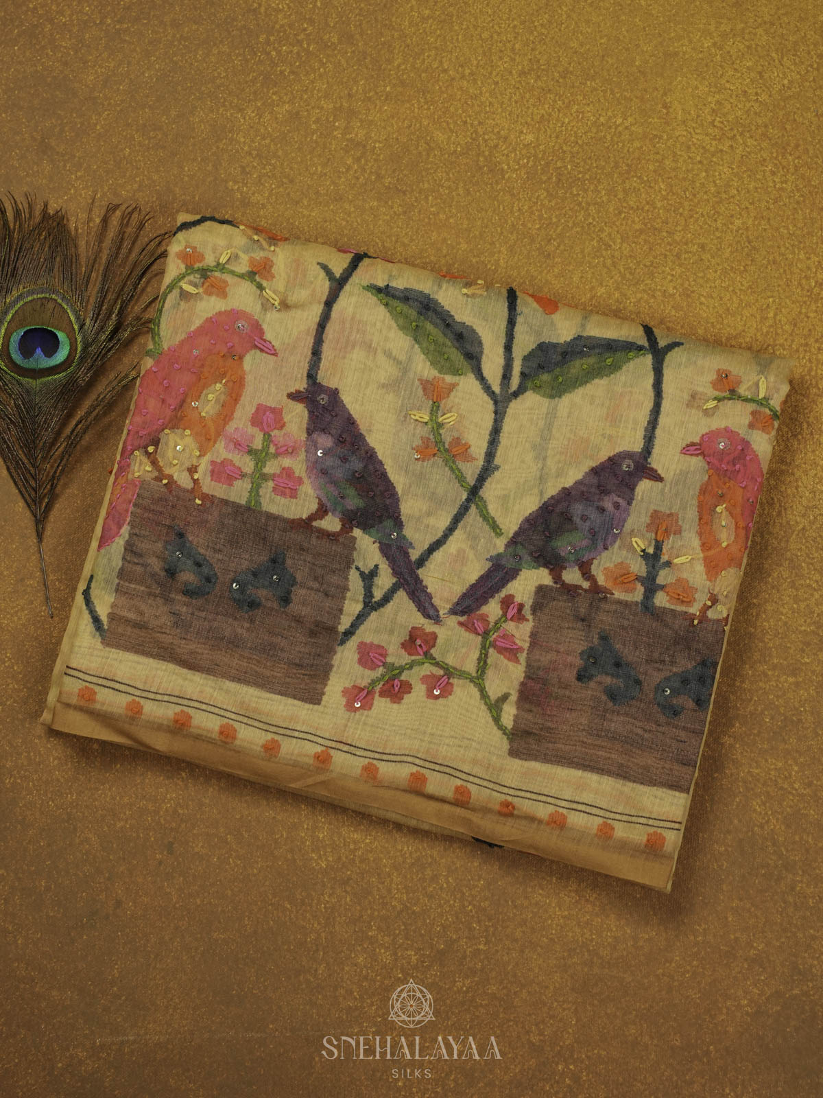 Yellow Linen Embroidery Saree