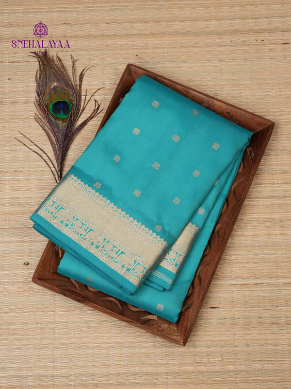 Teal Blue Kanjivaram Silk Saree