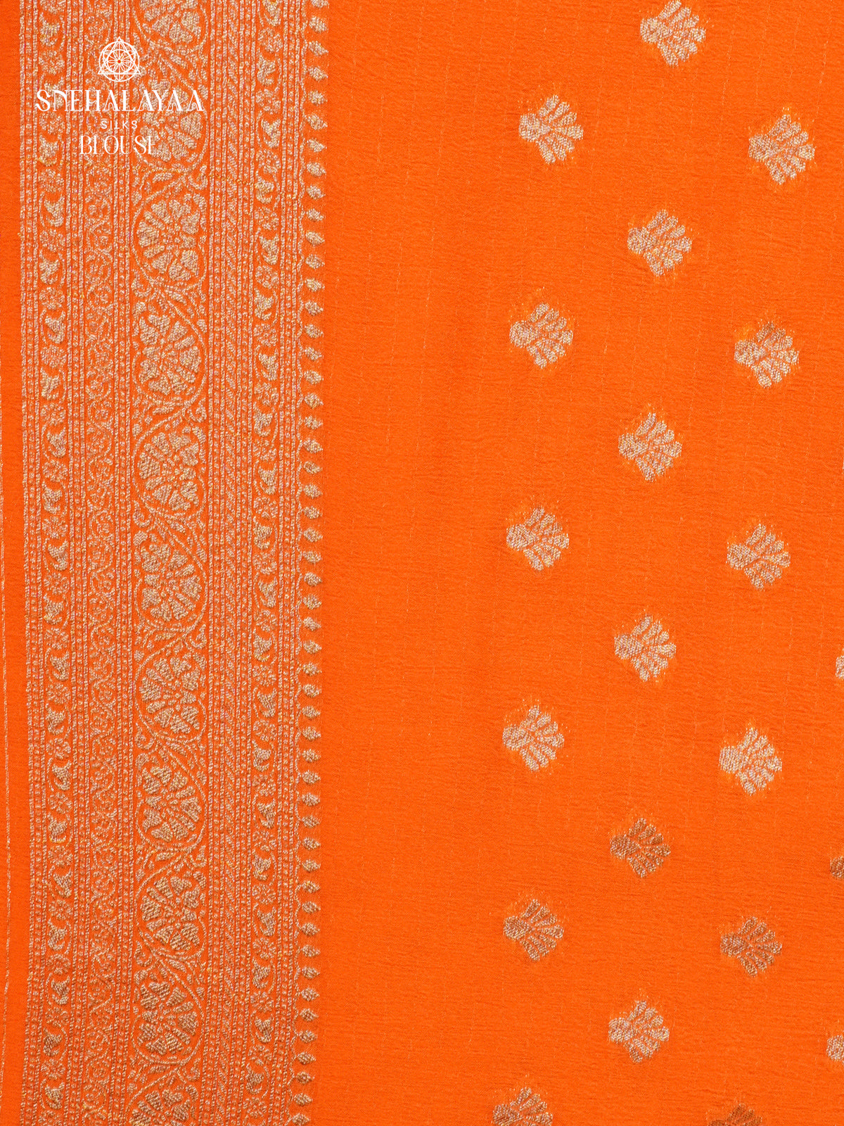Orange Banaras Crepe Silk Saree