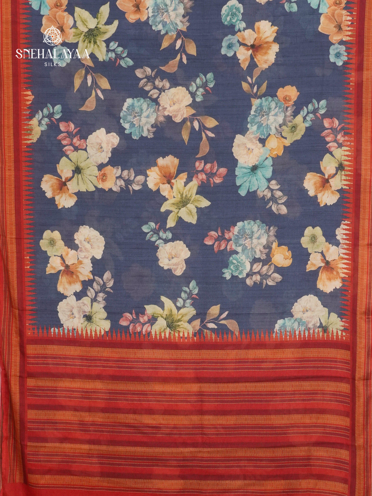 Navy Blue Printed Creap Saree