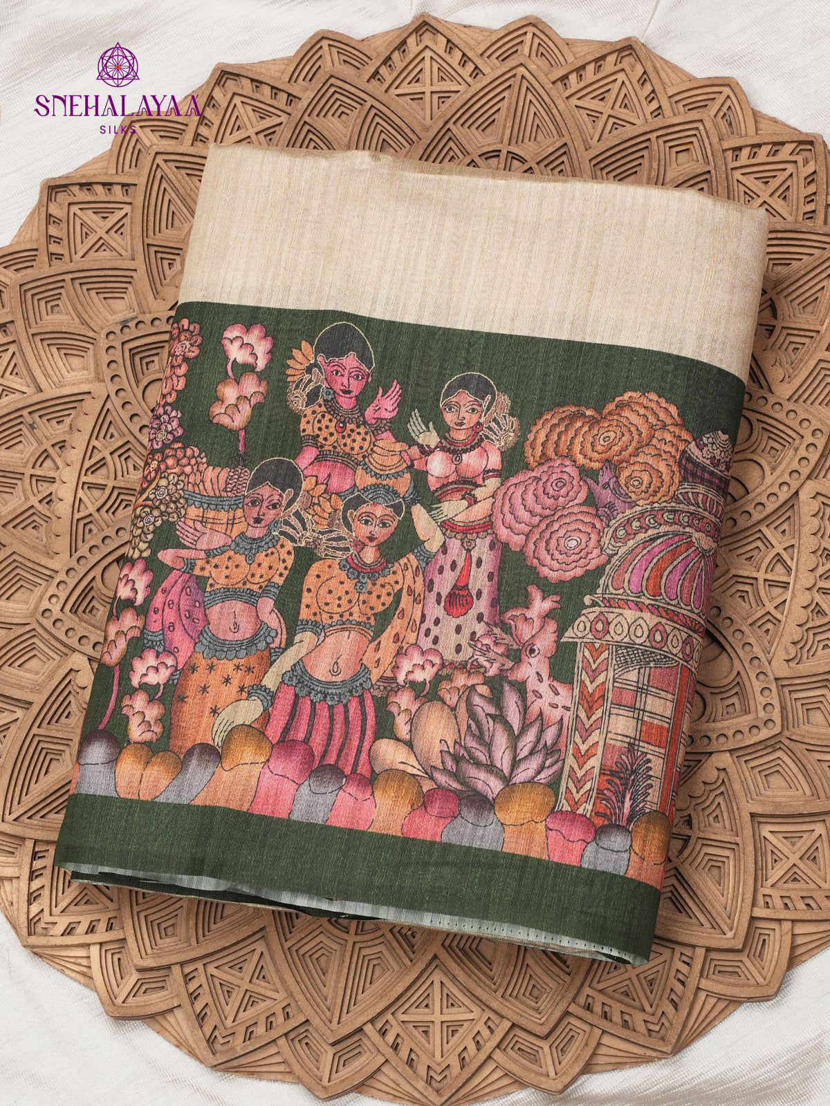 Cream Kalamkari Tussar Saree