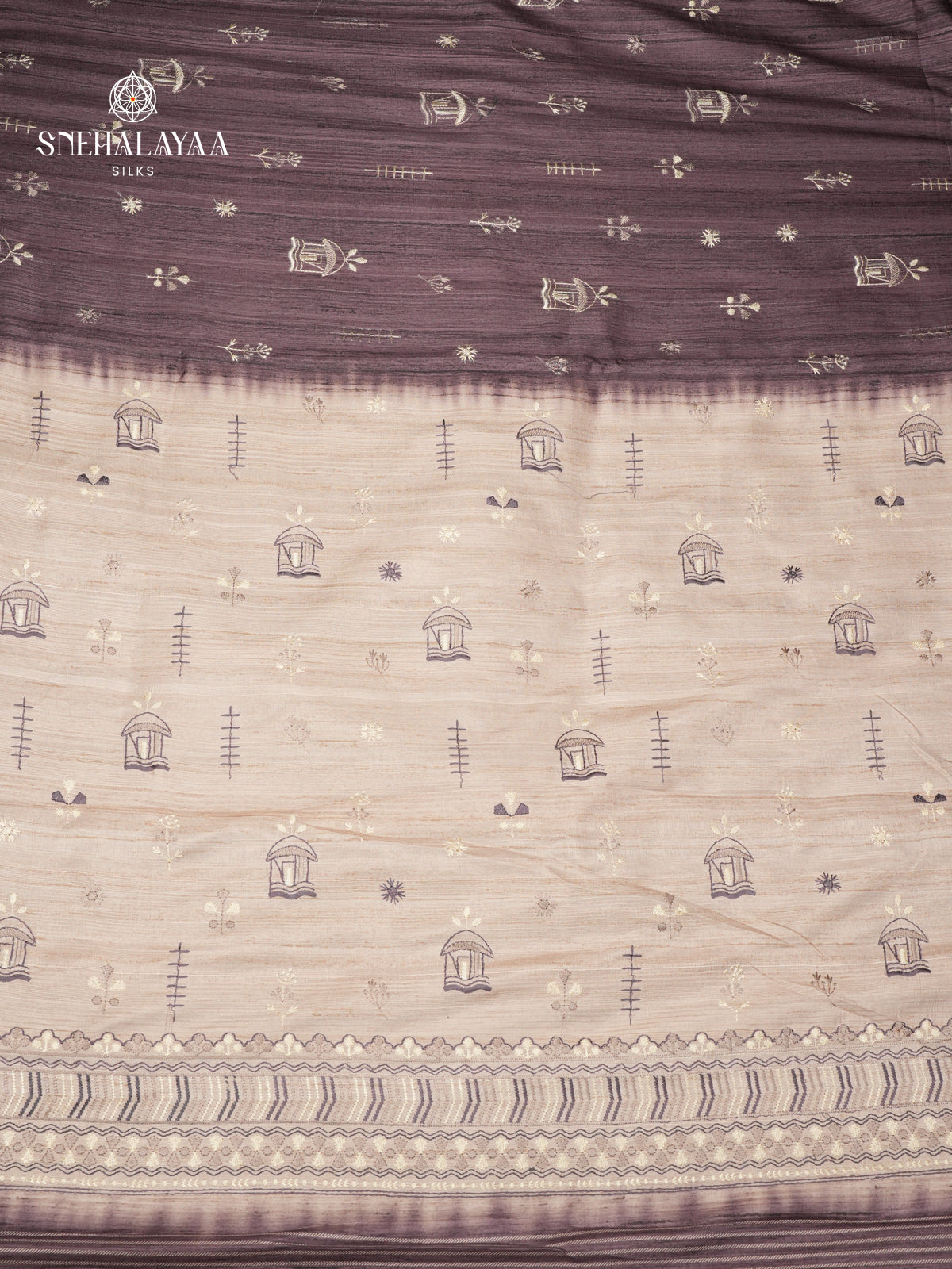 Grey Tussar Embroidery Saree