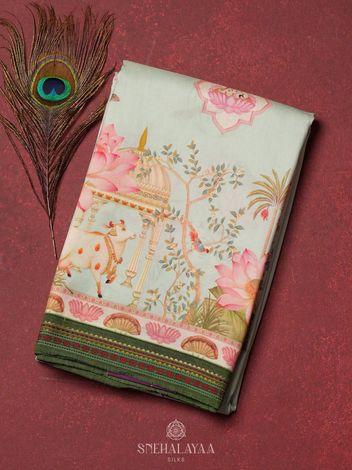 Pale Green Printed Kanjivaram Silk Saree