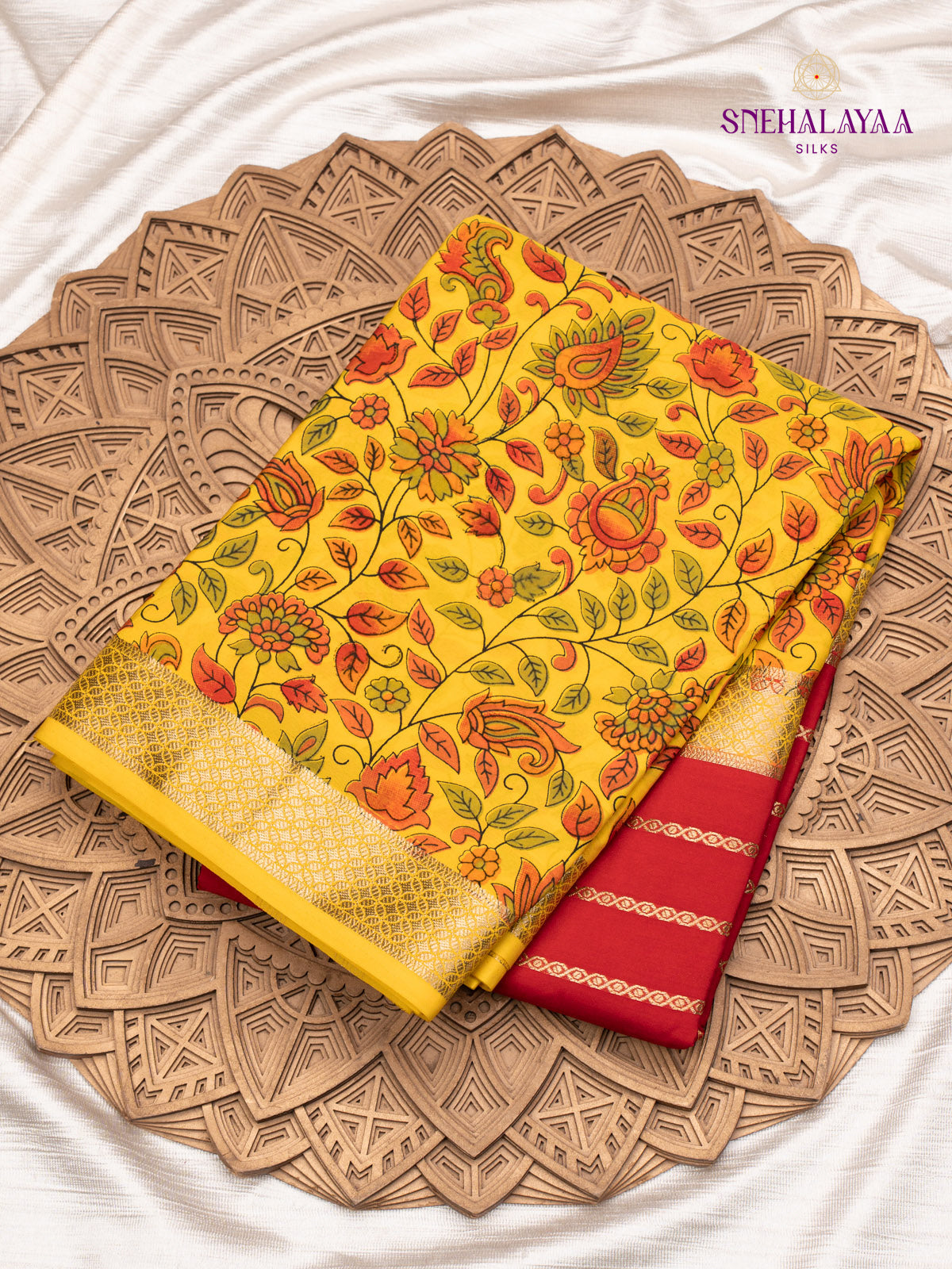 Red Printed Mysore Silk Saree