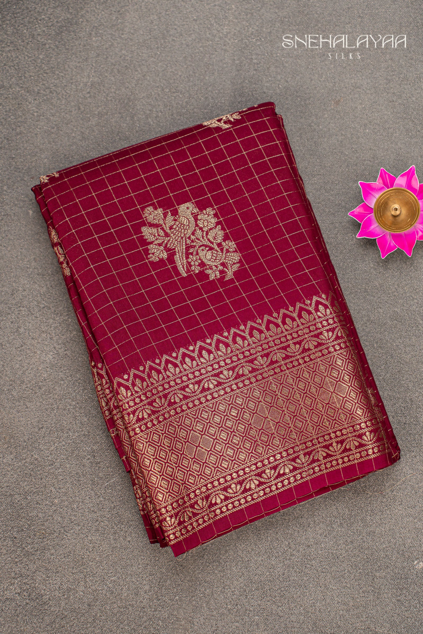 Maroon Chinon Silk Saree