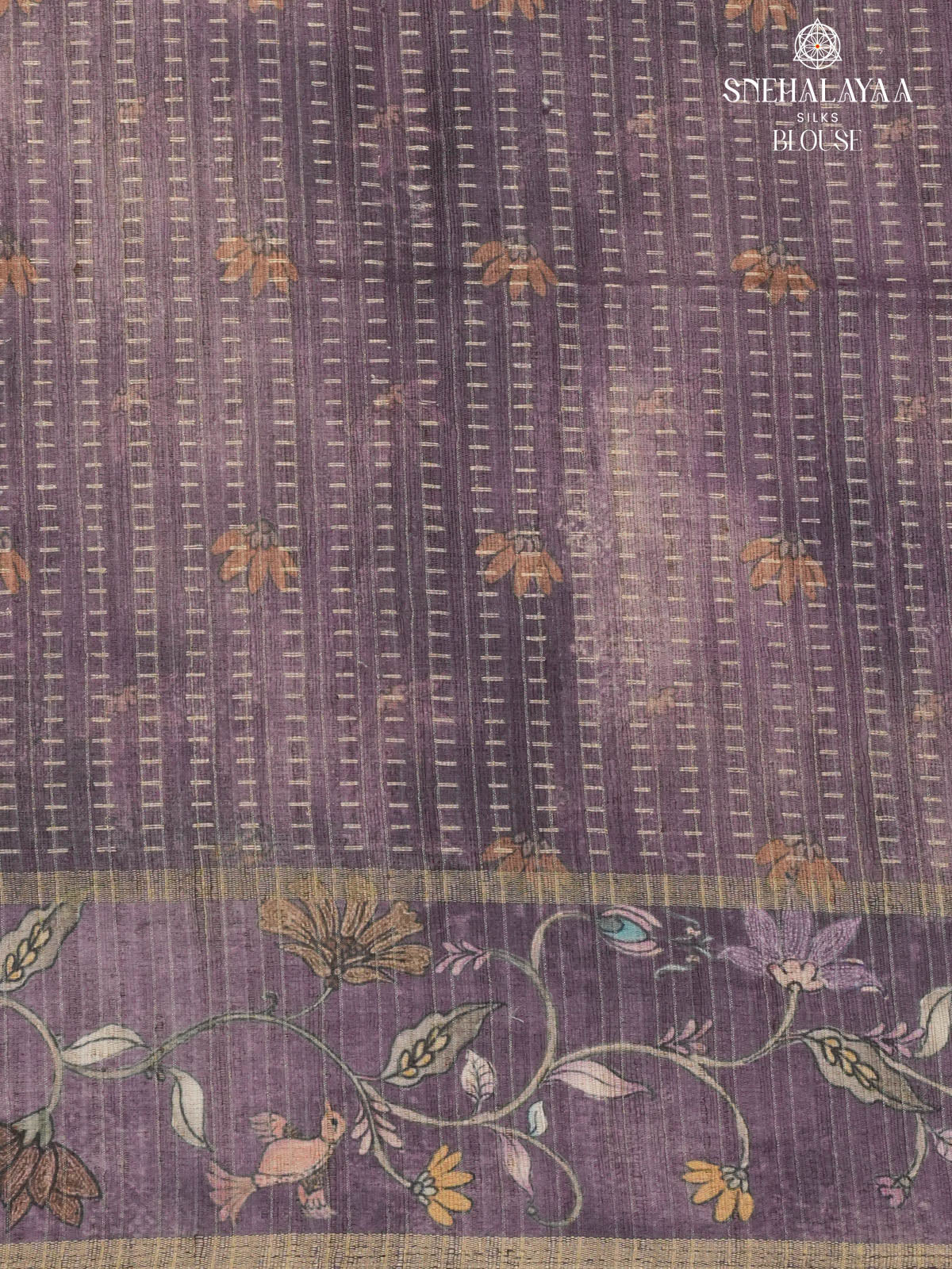 Brown Floral Printed Tussar Saree