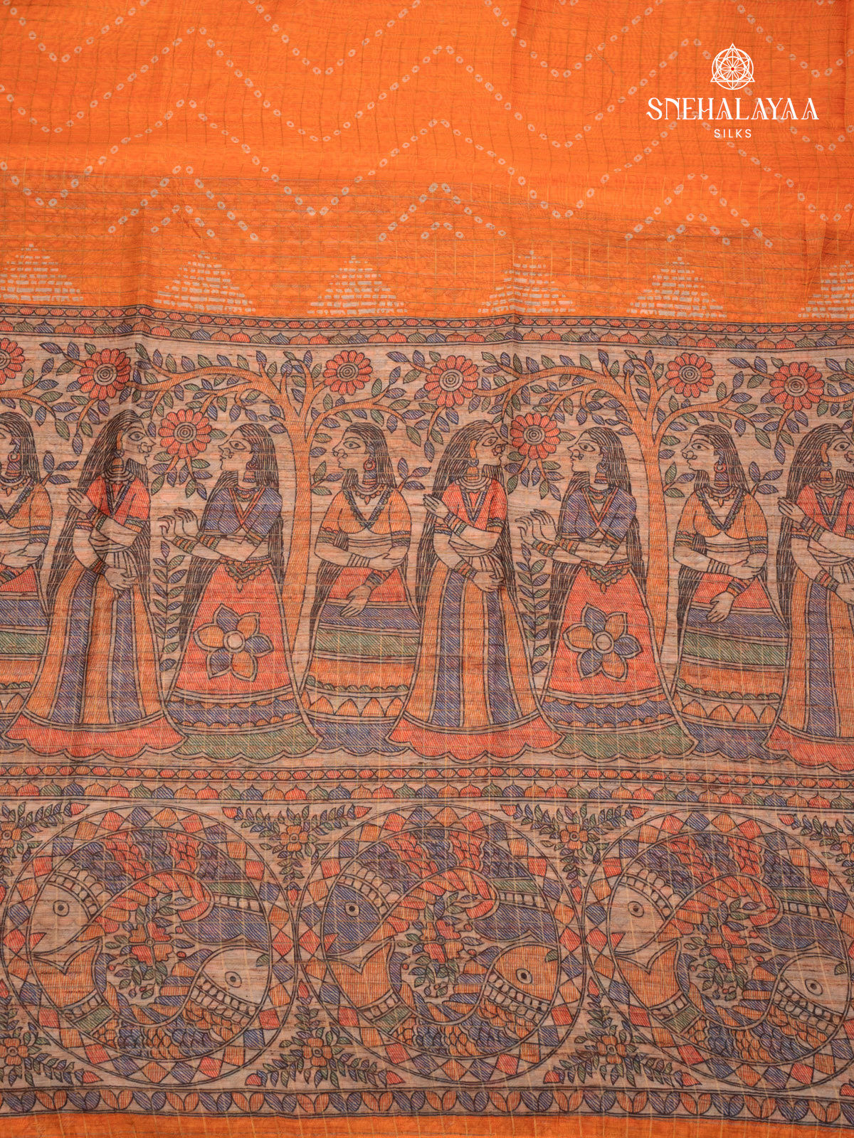 Orange Madhubani Saree