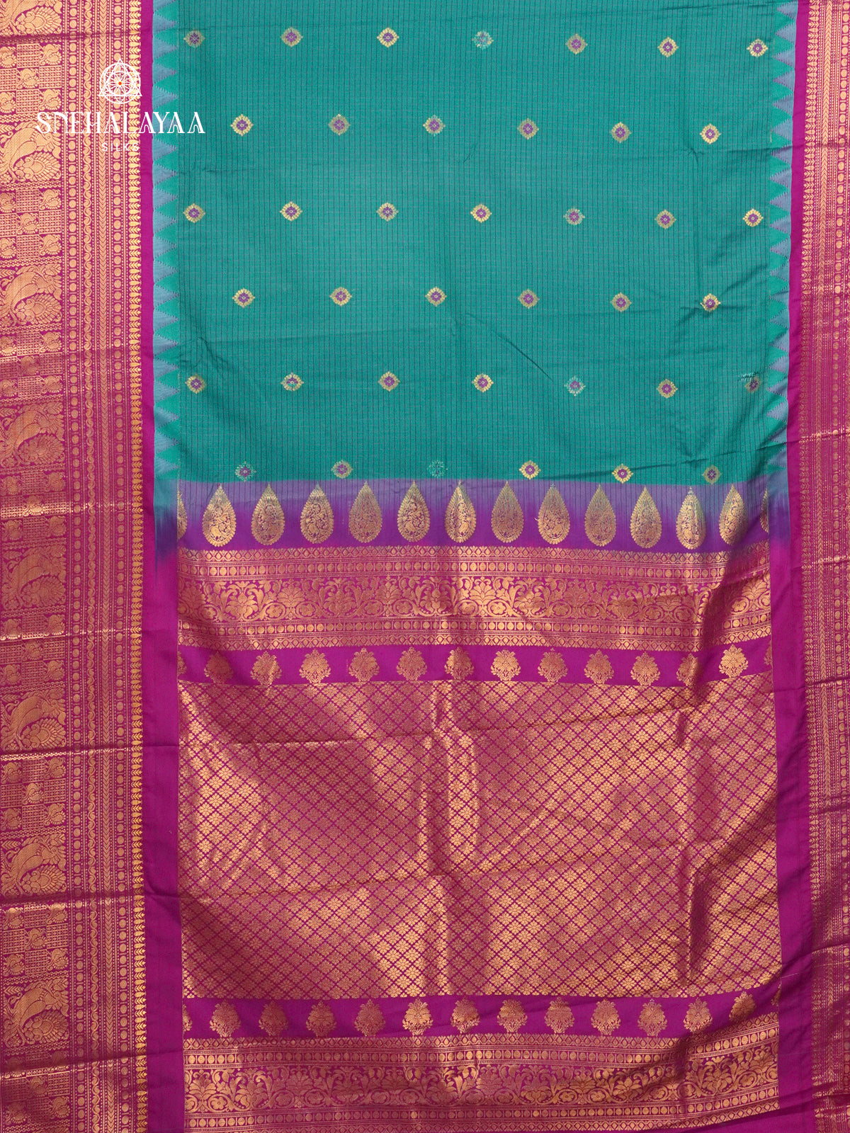 Teal Blue Gadwal Silk Saree