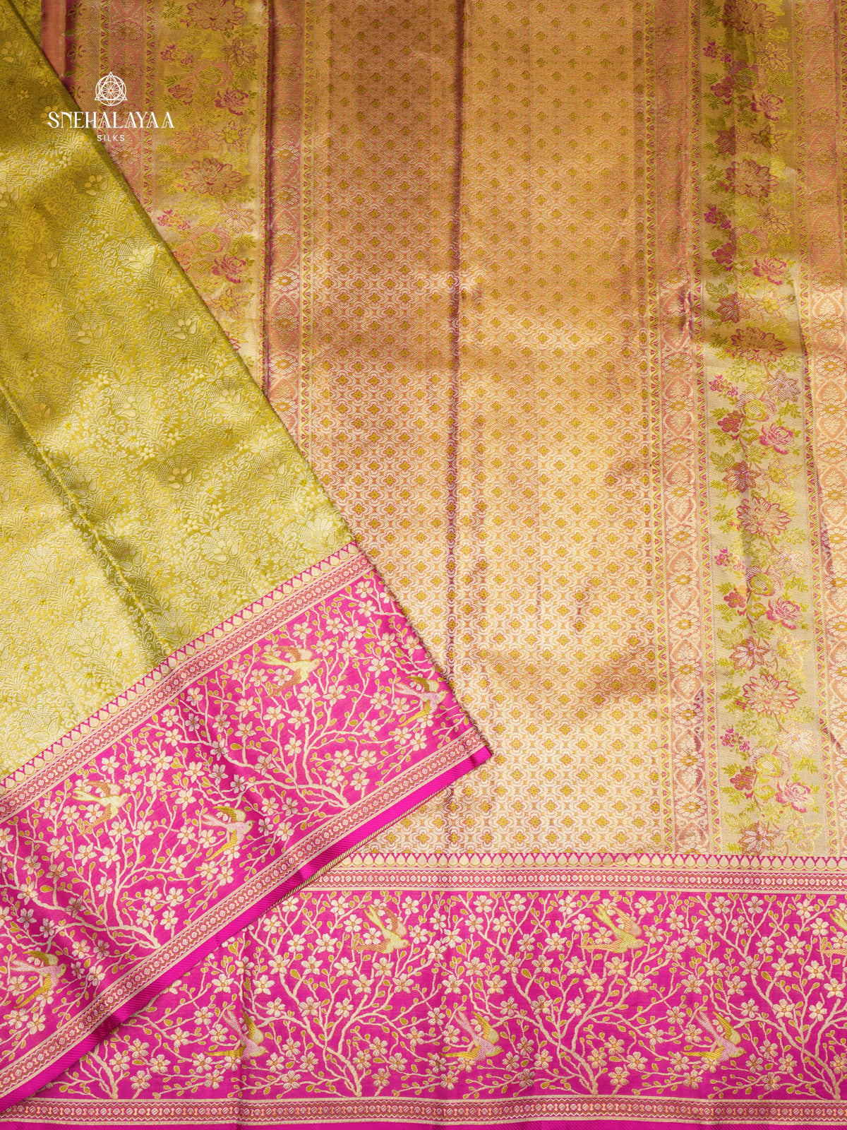 Lime Green Kanjivaram Silk Saree