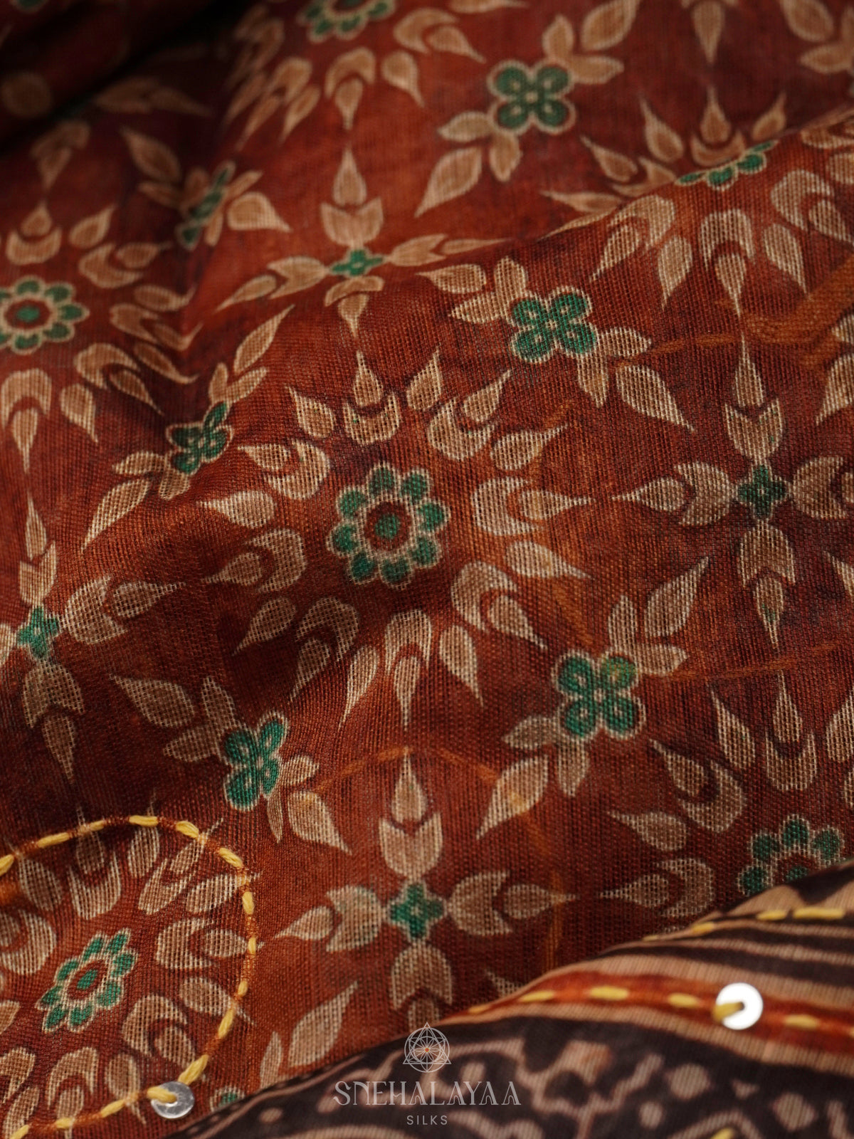 Brown Embroidered Chanderi Saree