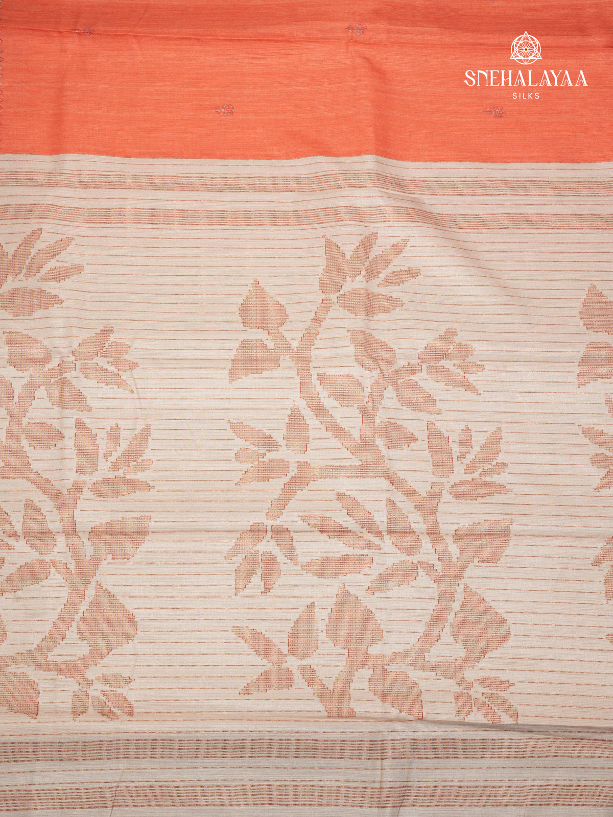 Orange Tussar Embroidery Saree