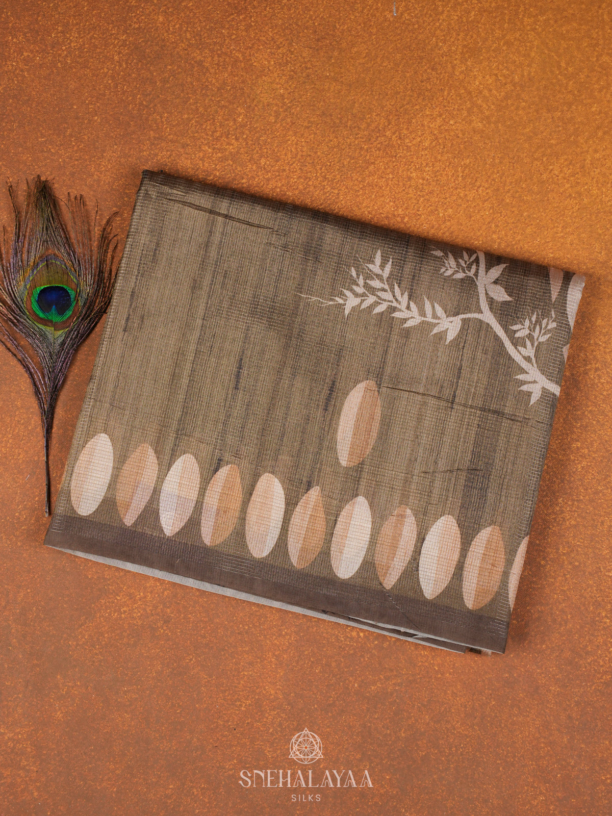 Olive Green Tussar Saree