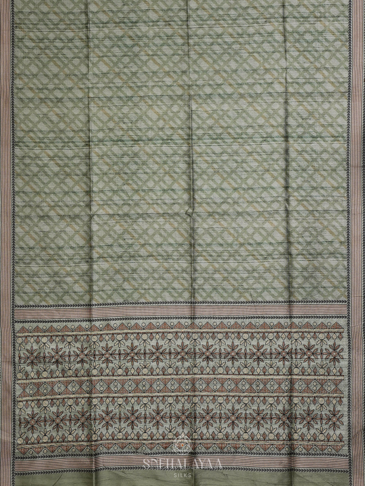 Green Tussar Embroidery Saree