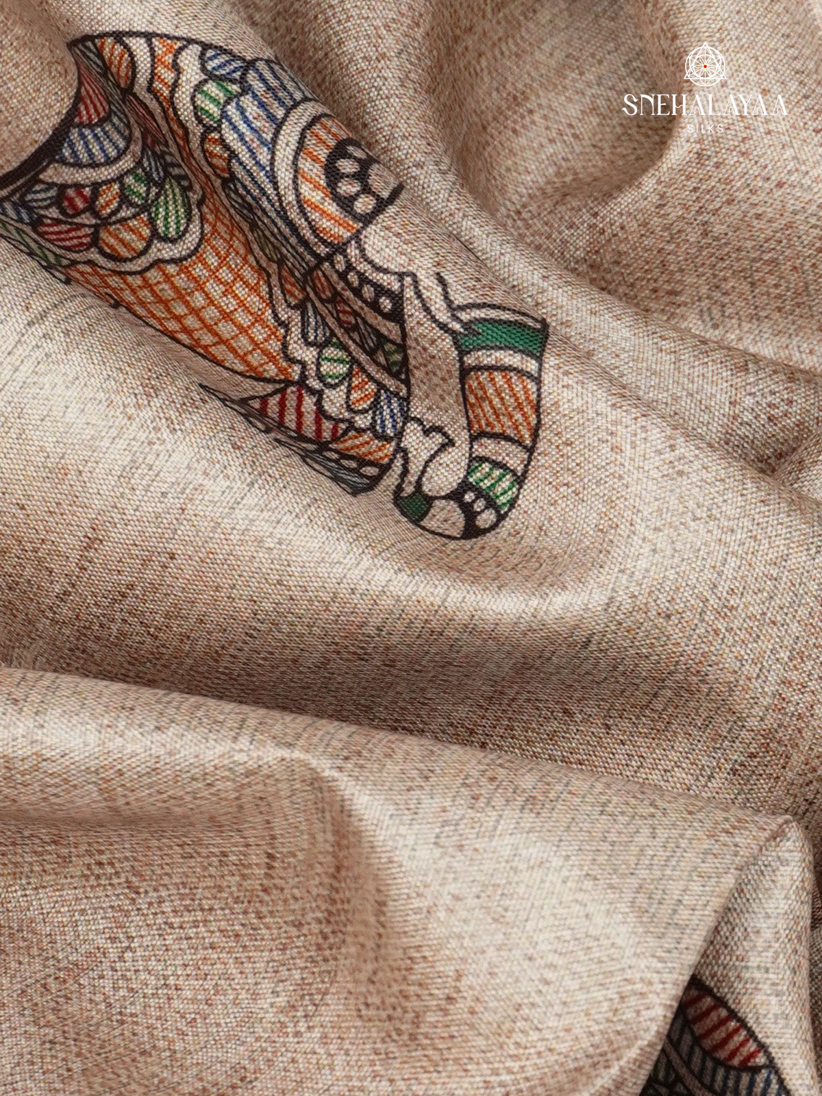 Beige With Red Border Madhubani Saree