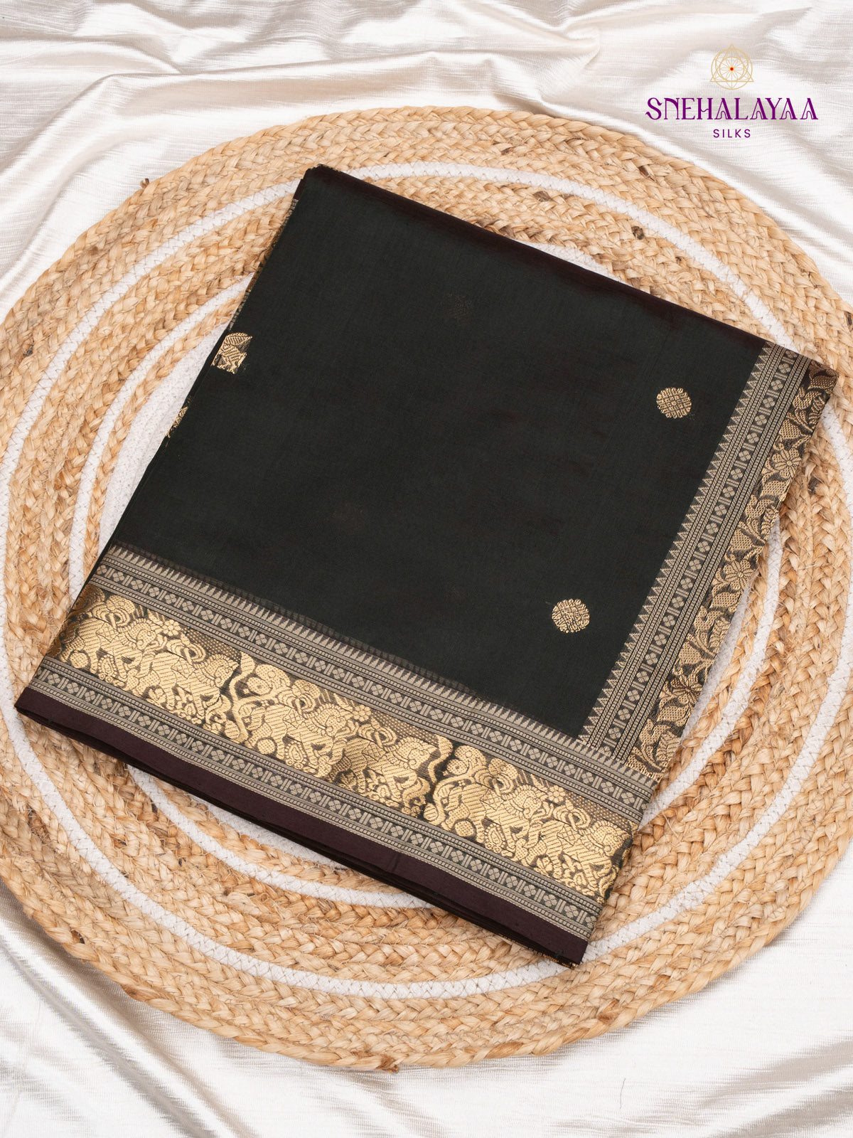 Black Kanchi Silk Cotton Saree