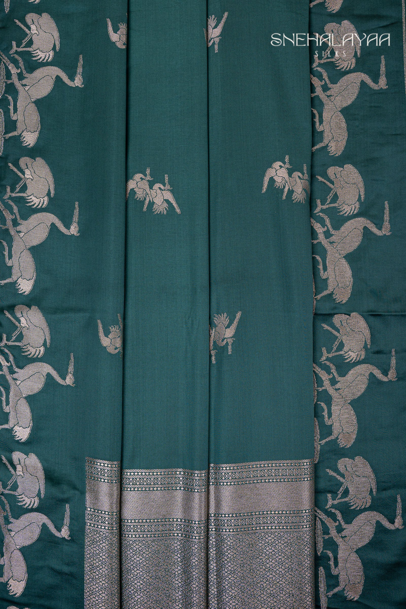 Ocean Blue Satin Banaras Saree