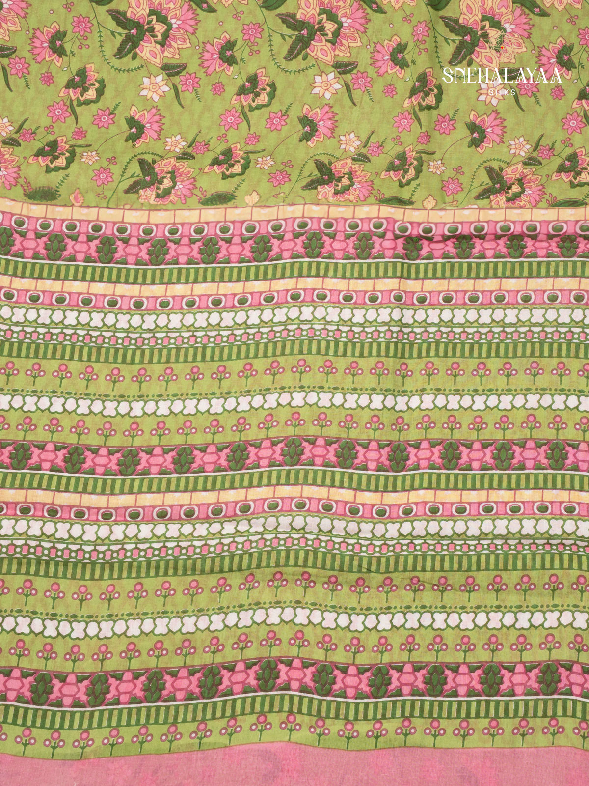 Light Olive Green Jaipur Cotton Saree