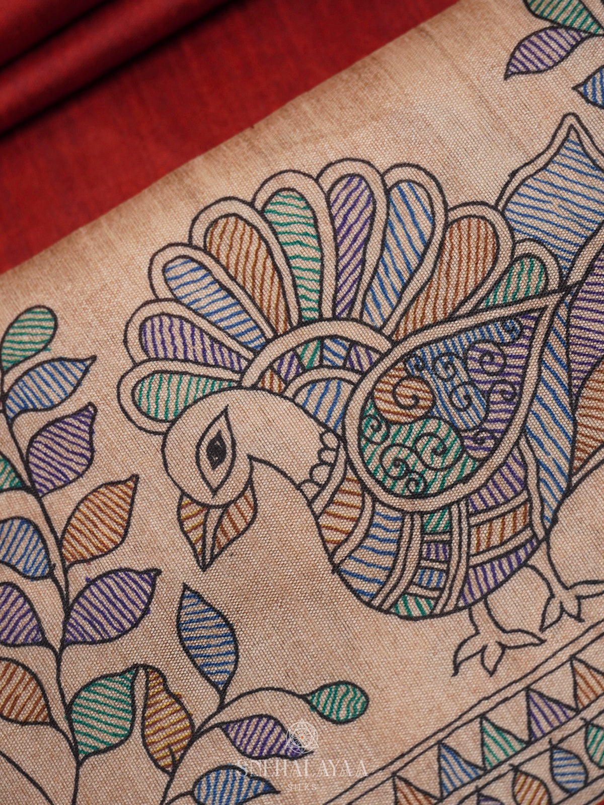 Red Madhubani Saree