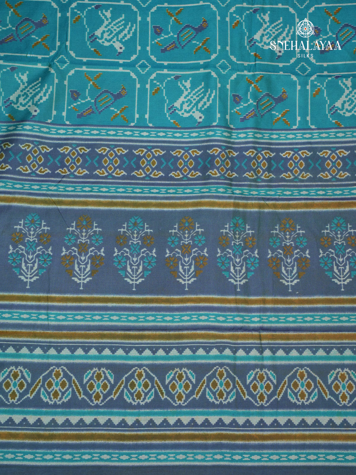Peacock Blue Ikat Saree