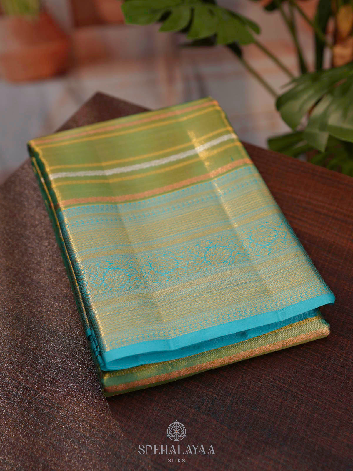 Olive Green Kanjivaram Tissue Silk Saree