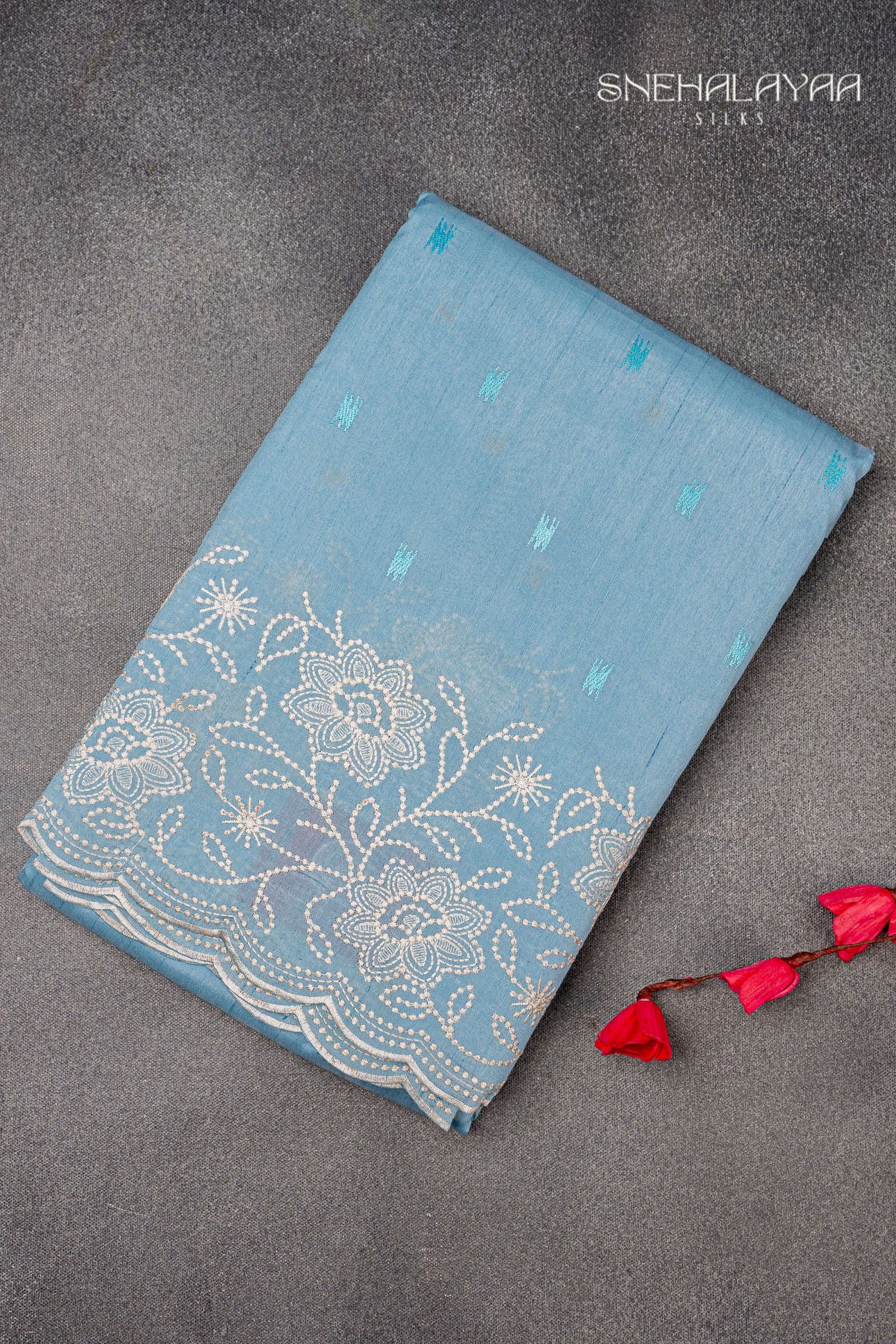 Sky Blue Raw Silk Saree