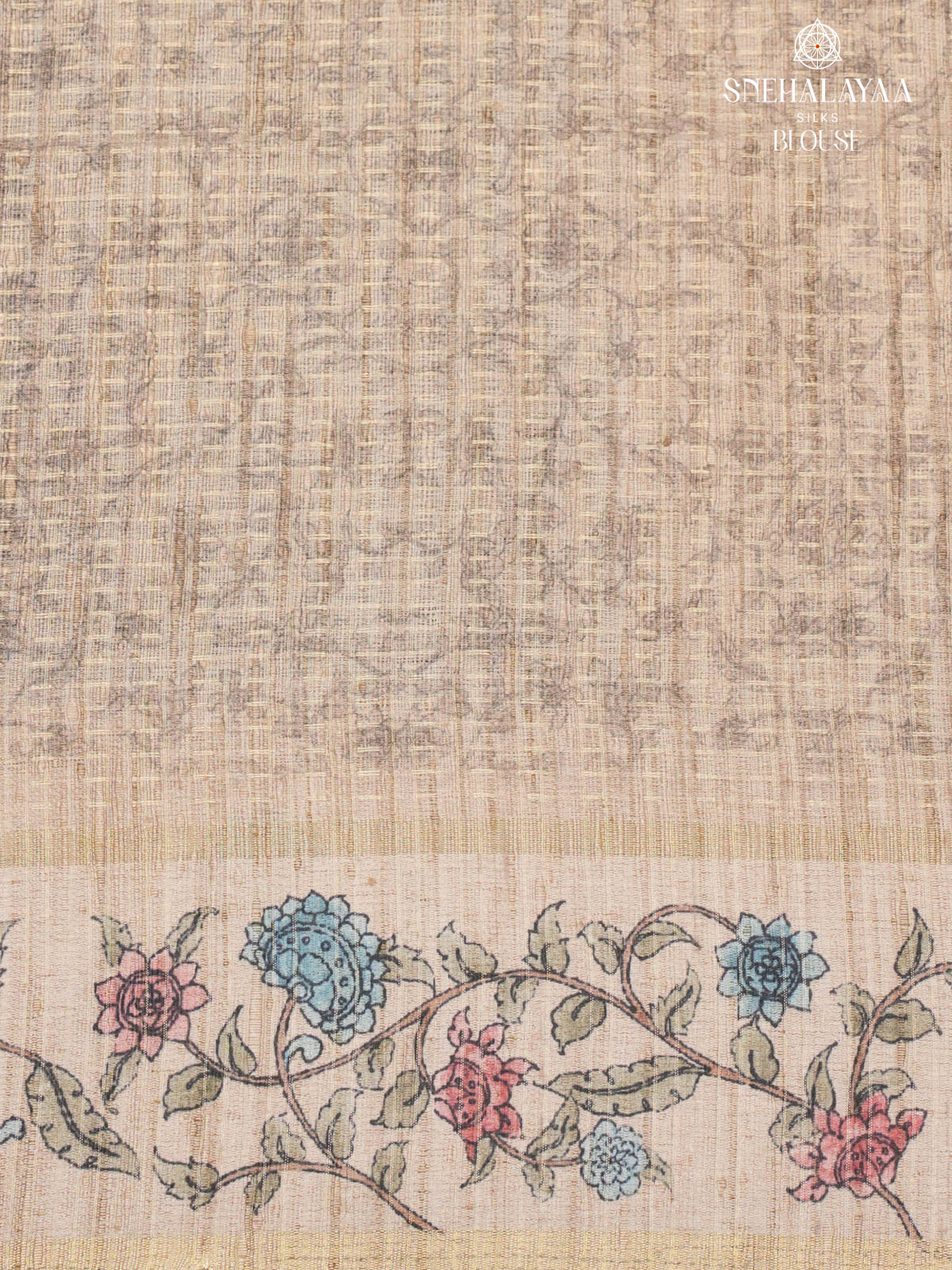 Black Floral Printed Tussar Saree