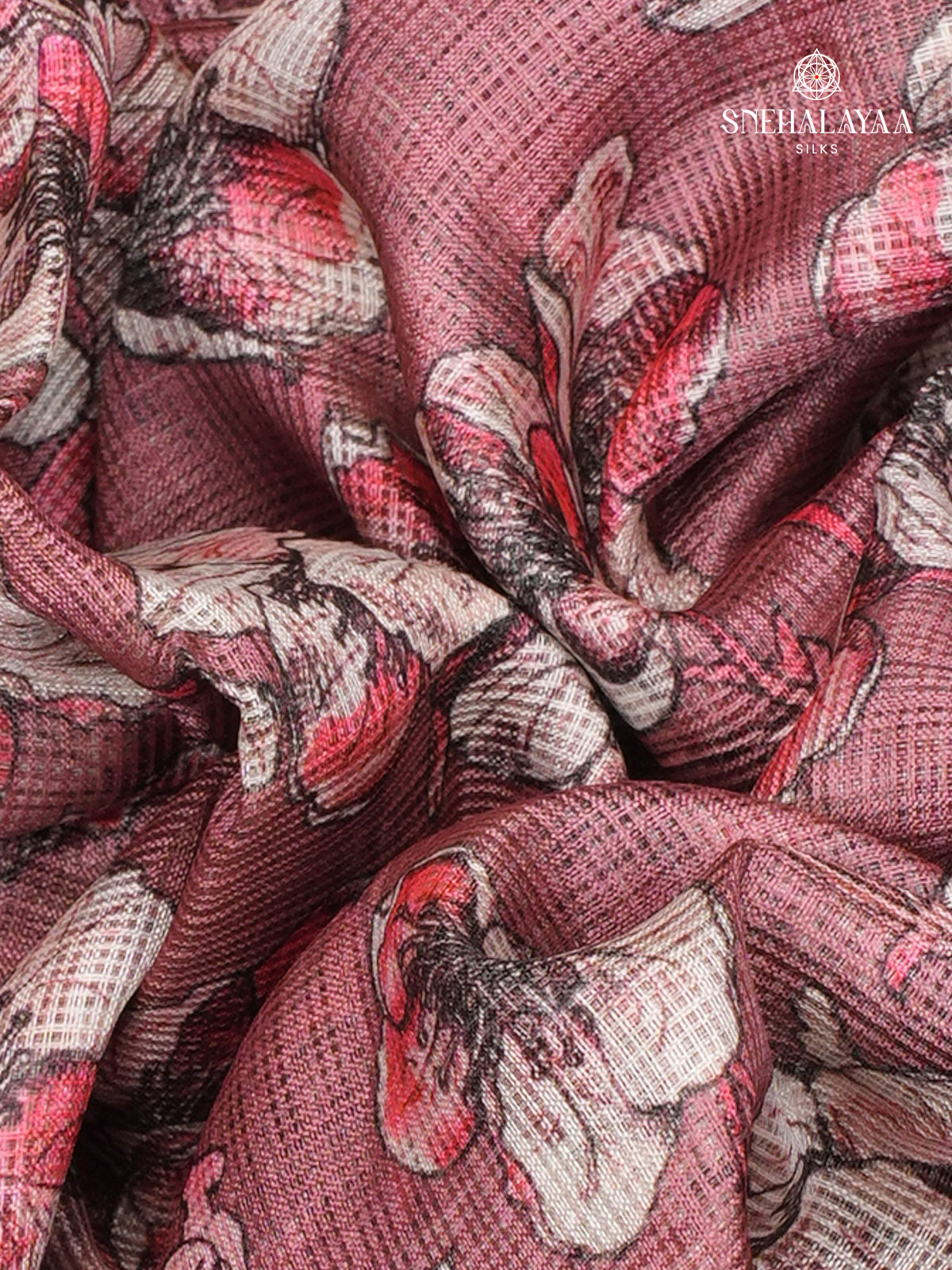 Pastel Pink Printed Kota Saree